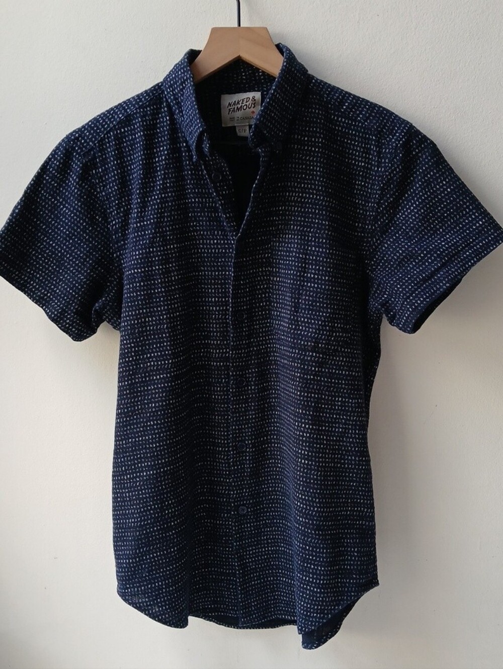 Naked & Famous Short Sleeve Easy Shirt Navy Print Men's Small